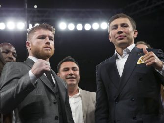 canelo & ggg pose to promote their september 16, 2017 fight