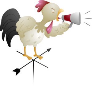 a cock shouting through a megaphone