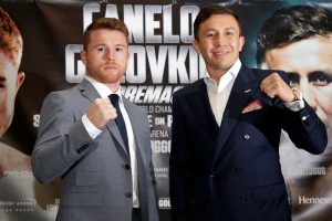 canelo alvarez and gennady golovkin pose to promote their pending fight