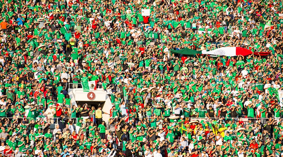 mexican fans at the rose bowl when mexico played jamaica in the 2016 copa centenario