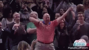 steve ballmer celebrating at a clippers' game