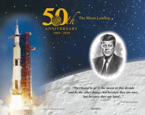 50th anniversary commemoration of apollo 11 moon landing with quote from jfk