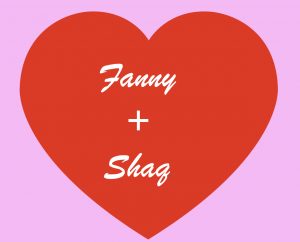 a red heart with the text fanny + shaq