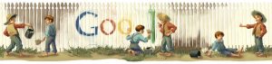 a google doodle based on the scene in tom sawyer when tom convinces other boys to whitewash the fence in front of his aunt's house--vocabulario en inglés