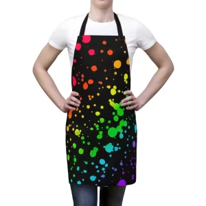 a rainbow paint splatter apron--vocabulario en inglés--apology